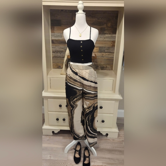 The Kooples 100% "SILK" Black & Cream Marble Dress Pants with Versatile Style - Picture 3 of 7